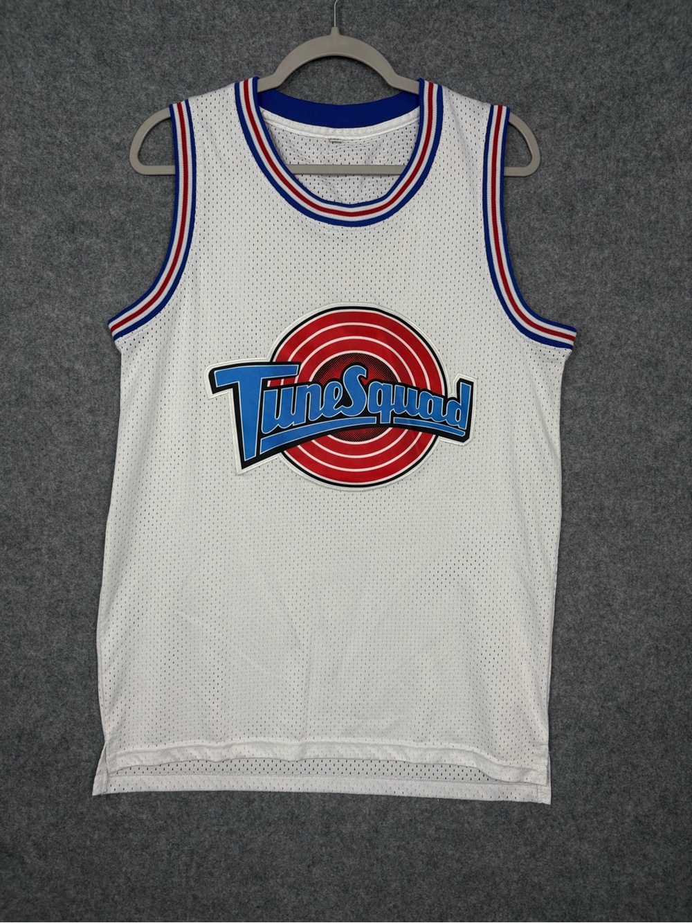 Disney Tune Squad White Basketball Jersey with Blue and Red Trim